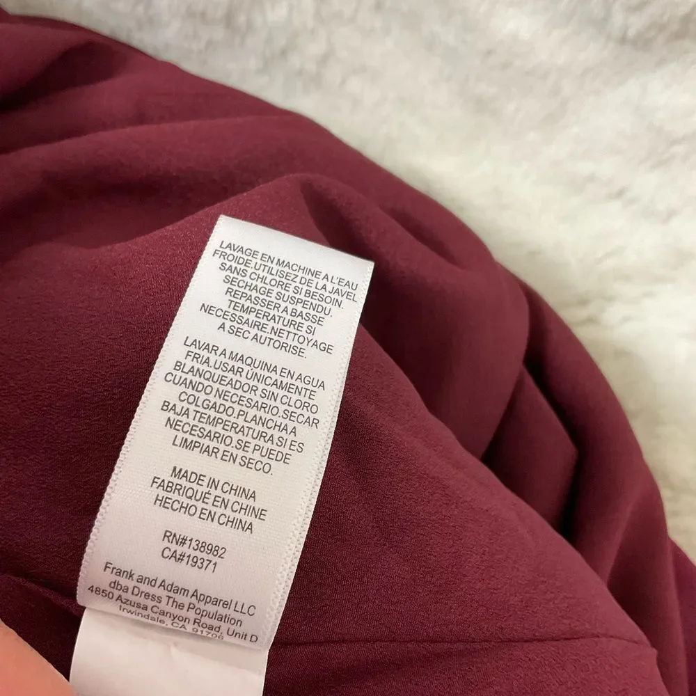 NEW Dress The Population Burgundy Iris Crepe Maxi Formal Gown S